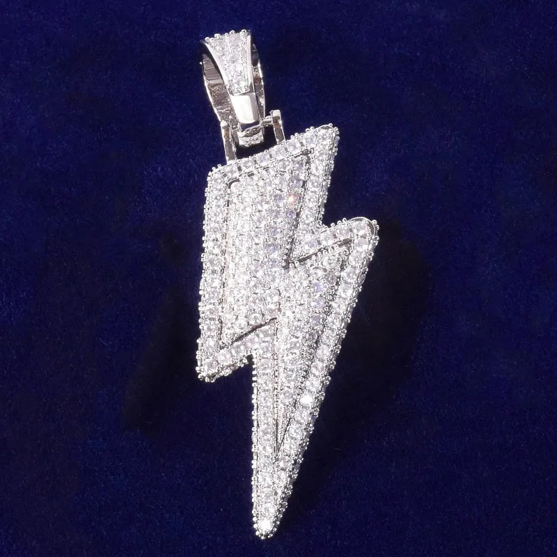 Lightning Shape Pendant Necklace Bling Cubic Zircon Men's Hip Hop Rock Jewelry Double color / United States / 5mm tennis chain|18inch Double color / United States / 5mm tennis chain|30inch 
