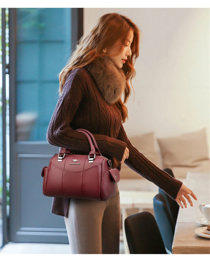 Designer Women Soft Leather Handbags Luxury Female Shoulder Crossbody Bag Brand Messenger Boston Bag