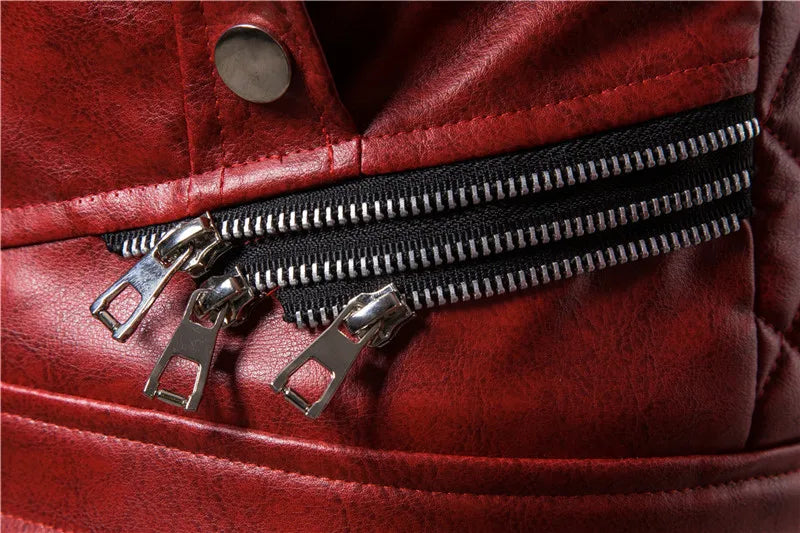 Winter Fleece Motorcycle Leather Jacket Men Turn Down Fur Collar Slim Fit Warm PU Bomber Jacket