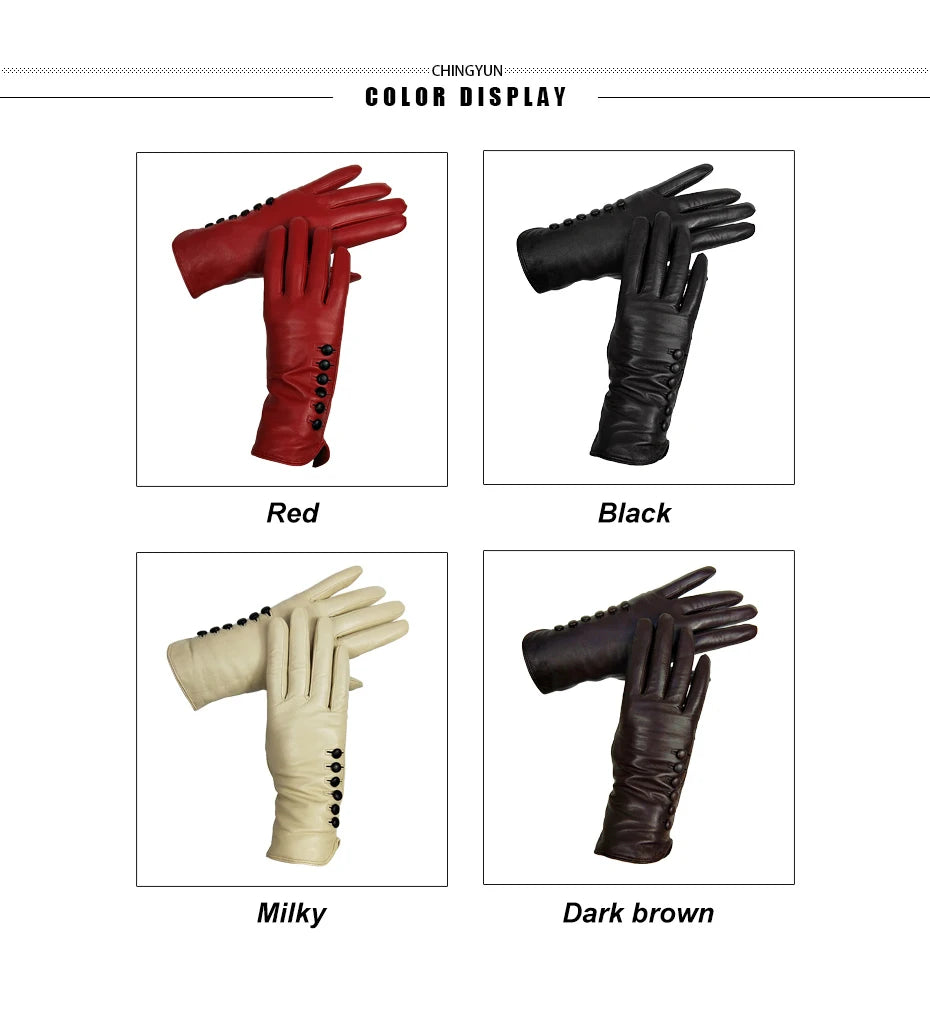 Gloves Genuine Leather High quality goat skin Warm 6 buckle gloves woman
