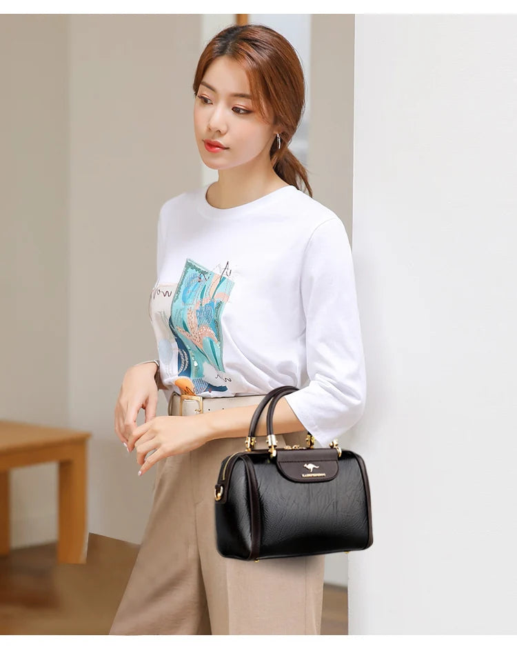 Super High Quality Leather Top Handle Purse Shell Bag Women Casual Crossbody