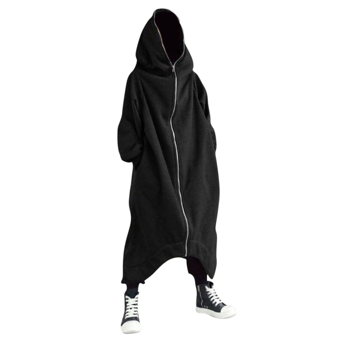 Long Sweatshirt Coat Gothic Streetwear Loose Zipper Jackets Casual Fleece Male Hooded Coat