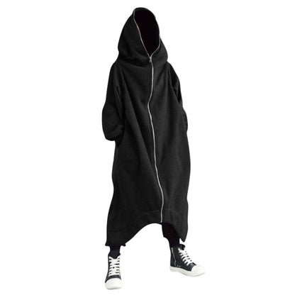 Long Sweatshirt Coat Gothic Streetwear Loose Zipper Jackets Casual Fleece Male Hooded Coat