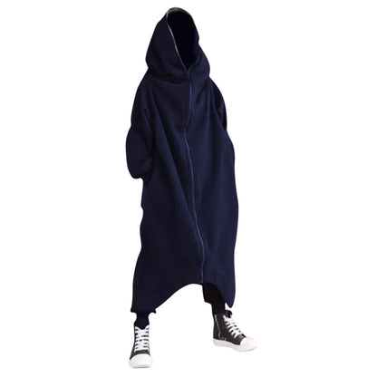 Long Sweatshirt Coat Gothic Streetwear Loose Zipper Jackets Casual Fleece Male Hooded Coat