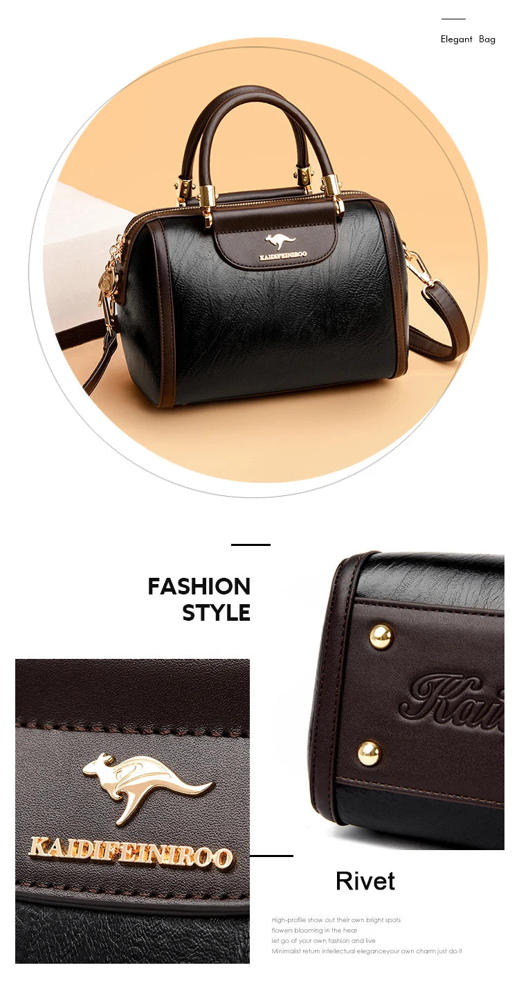 Super High Quality Leather Top Handle Purse Shell Bag Women Casual Crossbody