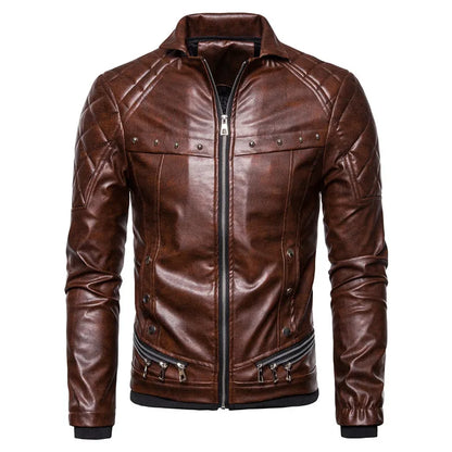 Winter Fleece Motorcycle Leather Jacket Men Turn Down Fur Collar Slim Fit Warm PU Bomber Jacket