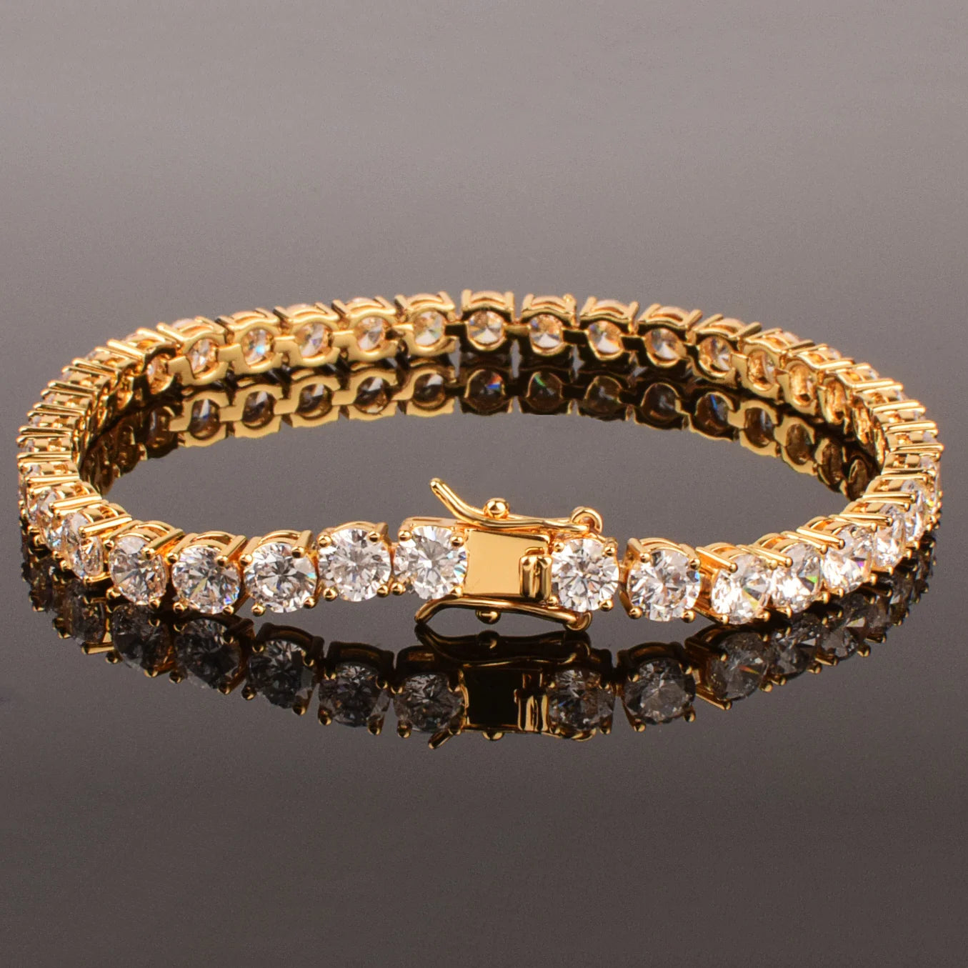 Tennis Link Bracelet For Men Gold Color 1 Row Cubic Zirconia Chain Hip Hop Jewelry 3mm 4mm - Fashionqueene.com