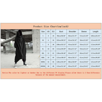 Long Sweatshirt Coat Gothic Streetwear Loose Zipper Jackets Casual Fleece Male Hooded Coat