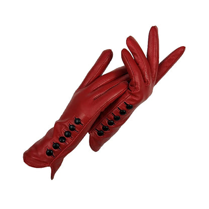 Gloves Genuine Leather High quality goat skin Warm 6 buckle gloves woman