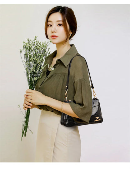 3 Layers Women Handbag Purses Luxury Designer Patent Leather Shoulder Messenger