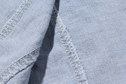 Denim Jacket Female Light Blue Diamond Tassel Coat Single-Breasted Open Back Women Jeans Coat