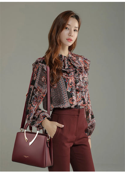 GENUINE VANDERWAH High Quality Leather Casual Tote Luxury Bags Designer Shoulder Crossbody Burgundy Gray Taro purple Burgundy-Gray-Taro purple-Blue-Black-
