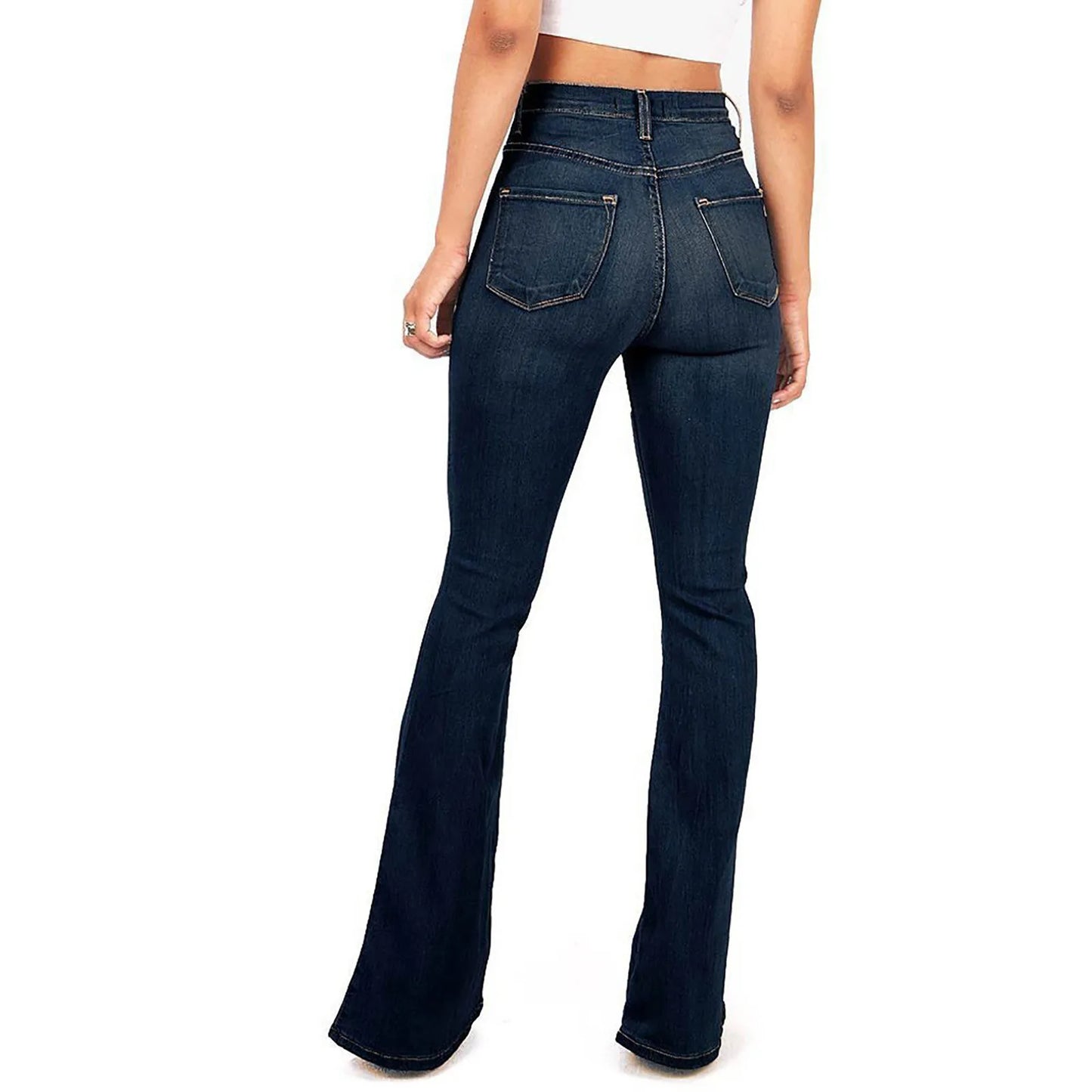 High Waist Jeans Zipper Fly Denim Blue Black Jeans Wide Leg Pants Bandage Skinny