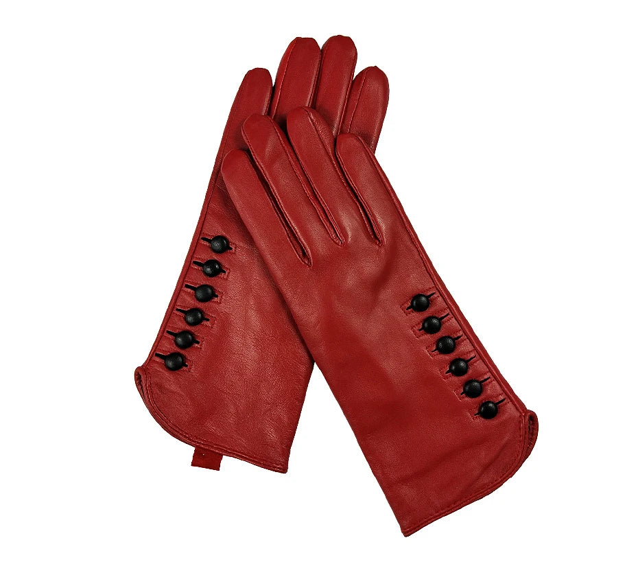 Gloves Genuine Leather High quality goat skin Warm 6 buckle gloves woman
