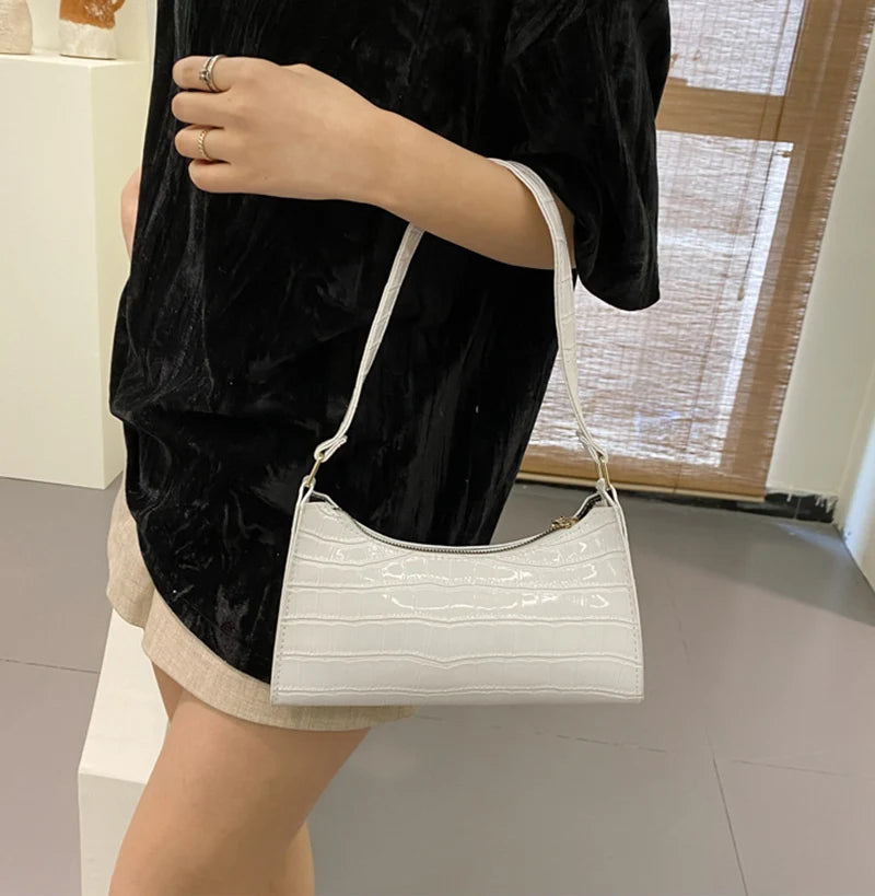 PU Leather Bags Alligator Pattern Armpit Handbag Female Small Underarm Messenger Bag Purse