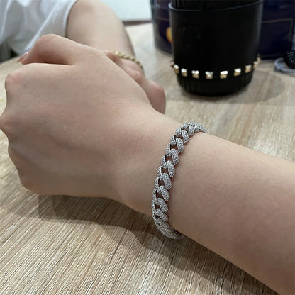 WUIHA Hip Hop Rock Solid 925 Sterling Silver Created Moissanite Diamonds Cuba Bracelets for Men Women Fine Jewelry Drop shipping