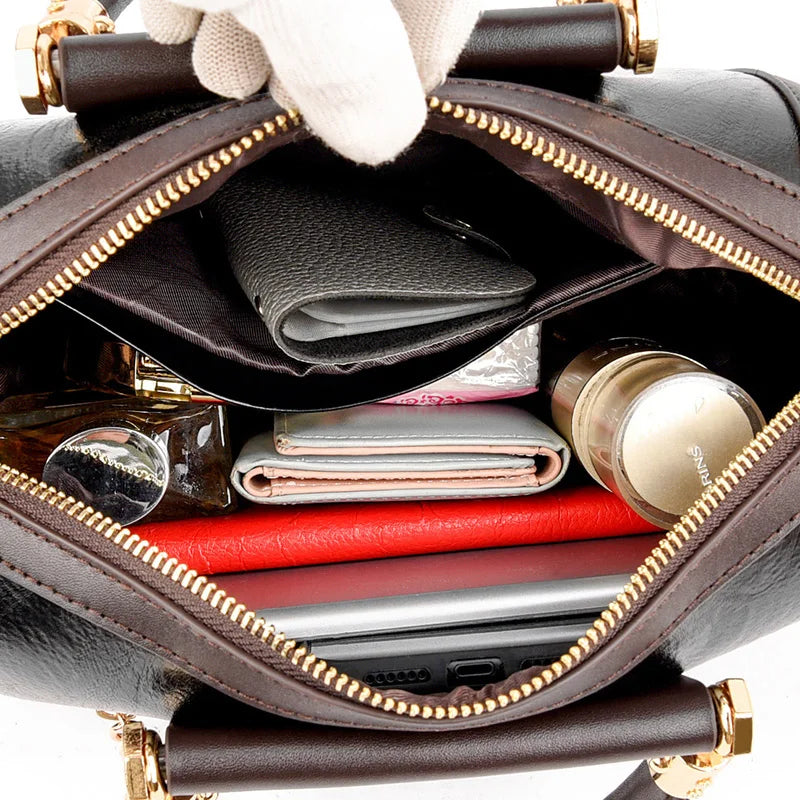 Super High Quality Leather Top Handle Purse Shell Bag Women Casual Crossbody