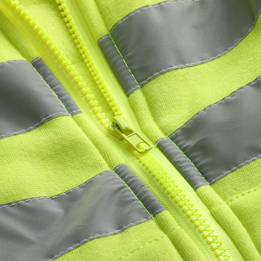 Men Reflective Stripe Hooded Jacket Patchwork Hoodies Road Work High Visibility Pullover Workwear