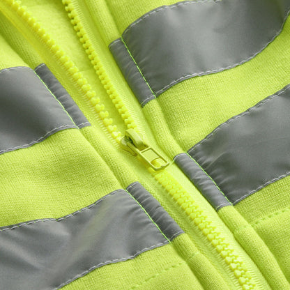 Men Reflective Stripe Hooded Jacket Patchwork Hoodies Road Work High Visibility Pullover Workwear