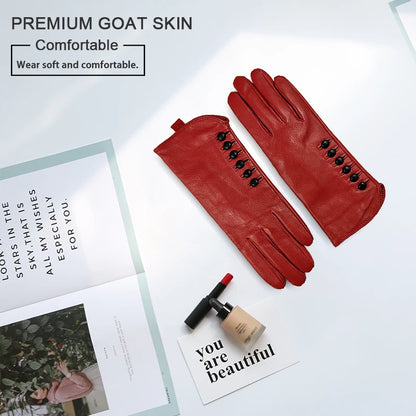 Gloves Genuine Leather High quality goat skin Warm 6 buckle gloves woman