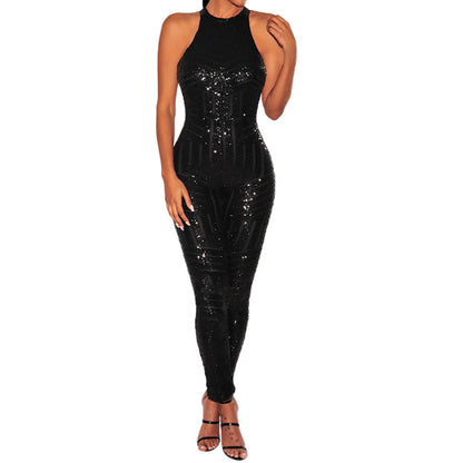 Sequin Off Shoulder Women Jumpsuit O-neck Sleeveless Casual Rompers