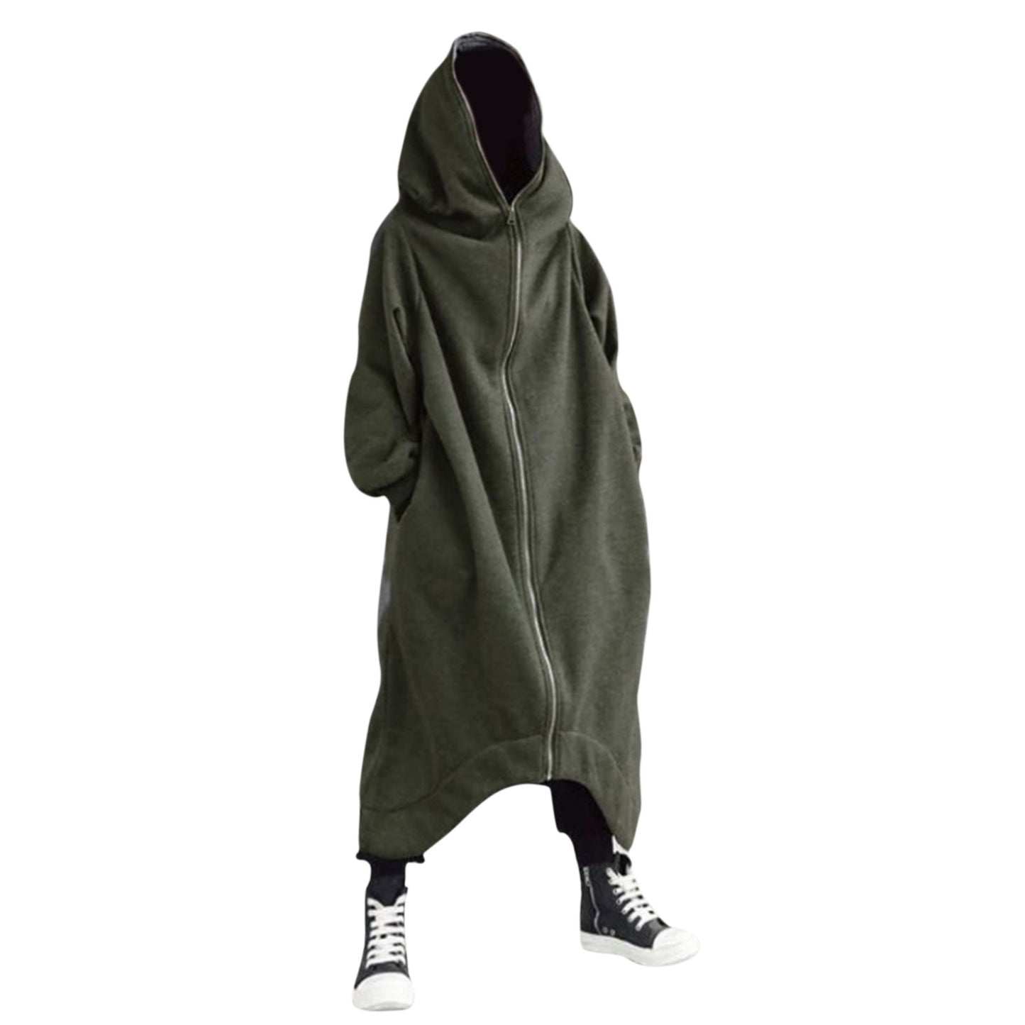 Long Sweatshirt Coat Gothic Streetwear Loose Zipper Jackets Casual Fleece Male Hooded Coat