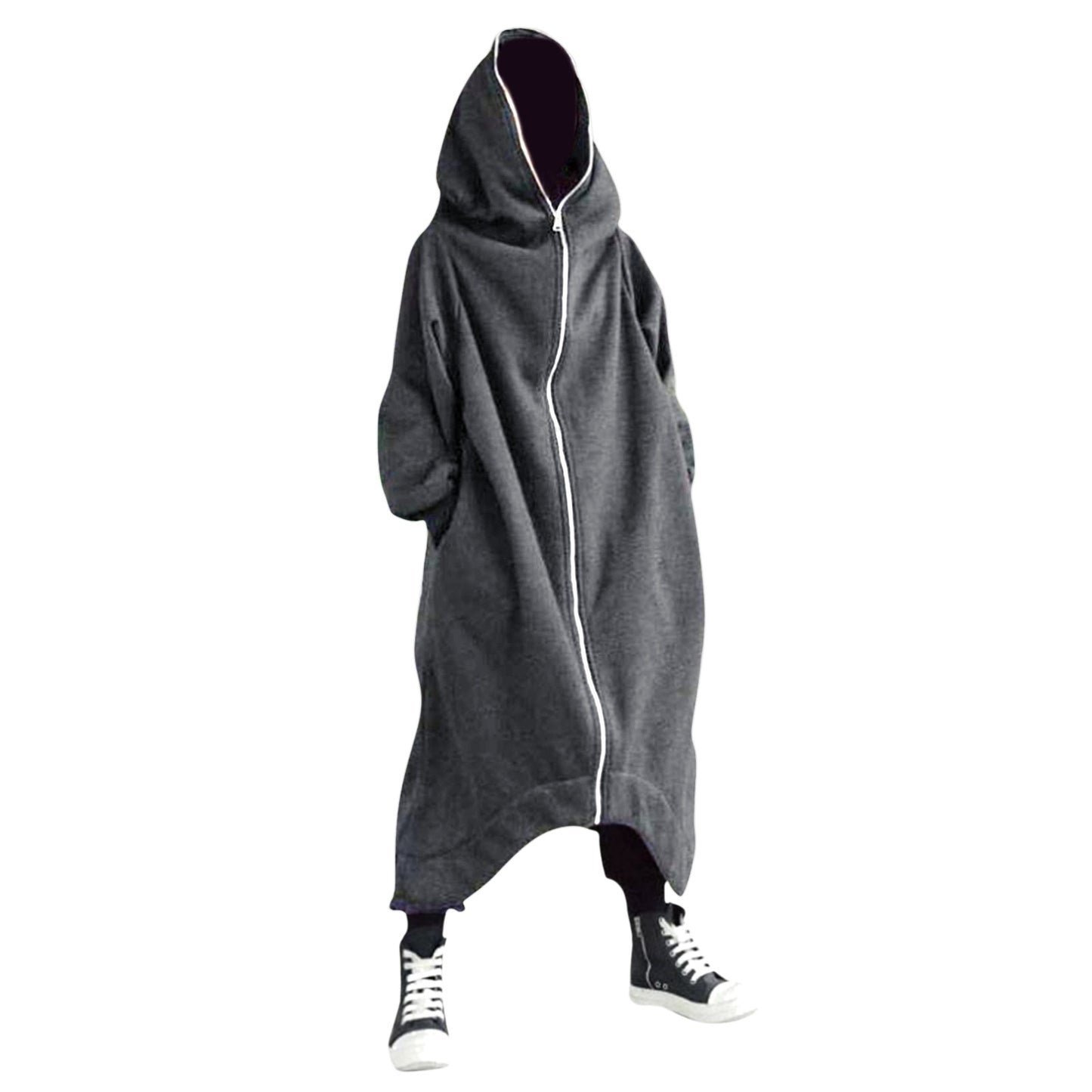 Long Sweatshirt Coat Gothic Streetwear Loose Zipper Jackets Casual Fleece Male Hooded Coat