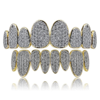 Silver Color Iced Out Gold Grillz Crystal Jewelry Top Bottom Grills 8Teeth Body Jewelry Hip Hop Bling AAA Cubic Zircon Men