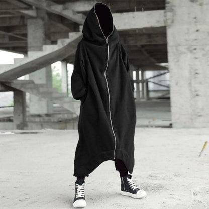 Long Sweatshirt Coat Gothic Streetwear Loose Zipper Jackets Casual Fleece Male Hooded Coat