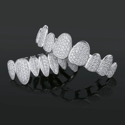Silver Color Iced Out Gold Grillz Crystal Jewelry Top Bottom Grills 8Teeth Body Jewelry Hip Hop Bling AAA Cubic Zircon Men