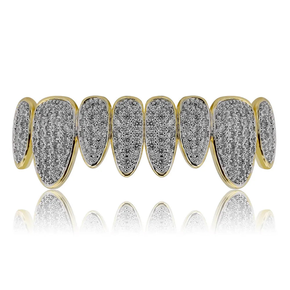 Silver Color Iced Out Gold Grillz Crystal Jewelry Top Bottom Grills 8Teeth Body Jewelry Hip Hop Bling AAA Cubic Zircon Men