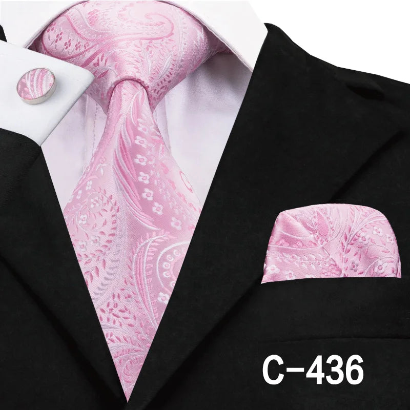 Coral 8.5cm Men's Ties Hanky Cufflinks Set Silk Tie For Men Pink Plaid Coral Luxury Wedding Party