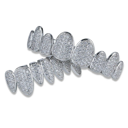 Silver Color Iced Out Gold Grillz Crystal Jewelry Top Bottom Grills 8Teeth Body Jewelry Hip Hop Bling AAA Cubic Zircon Men
