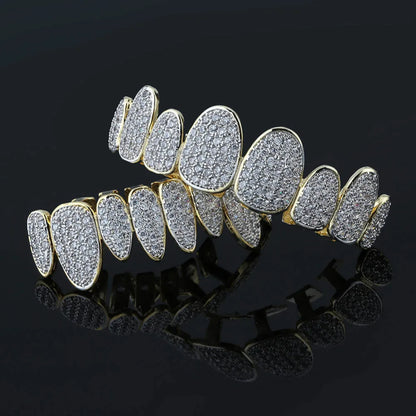 Silver Color Iced Out Gold Grillz Crystal Jewelry Top Bottom Grills 8Teeth Body Jewelry Hip Hop Bling AAA Cubic Zircon Men