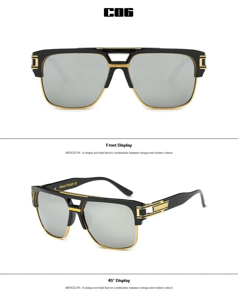 Men Sunglasses Glamour Mirrored Retro Vintage Square Designer Shades Unisex