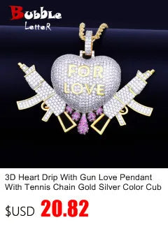 Lightning Shape Pendant Necklace Bling Cubic Zircon Men's Hip Hop Rock Jewelry Double color / United States / 5mm tennis chain|18inch Double color / United States / 5mm tennis chain|30inch 