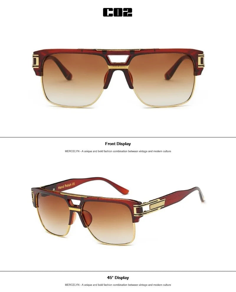 Men Sunglasses Glamour Mirrored Retro Vintage Square Designer Shades Unisex