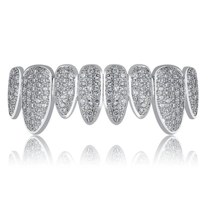 Silver Color Iced Out Gold Grillz Crystal Jewelry Top Bottom Grills 8Teeth Body Jewelry Hip Hop Bling AAA Cubic Zircon Men