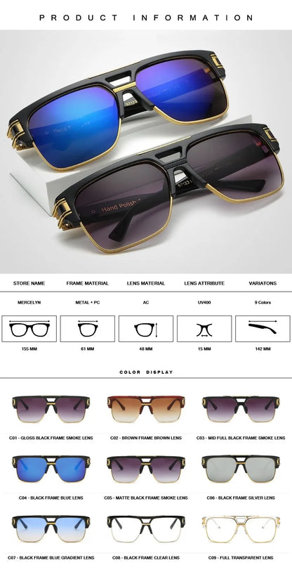 Men Sunglasses Glamour Mirrored Retro Vintage Square Designer Shades Unisex