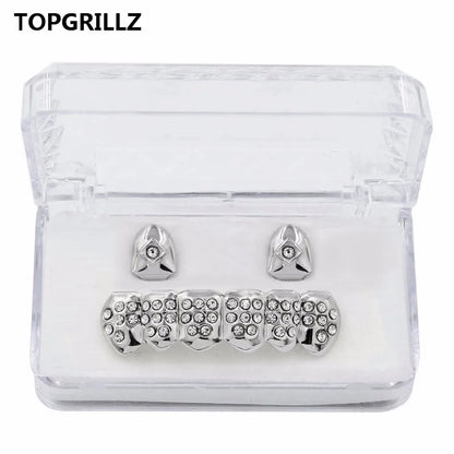 Yellow Gold Color Plated  2 Single Top Teeth Grillz Cap Tooth Grills Two Lines Bottom Hip Hop