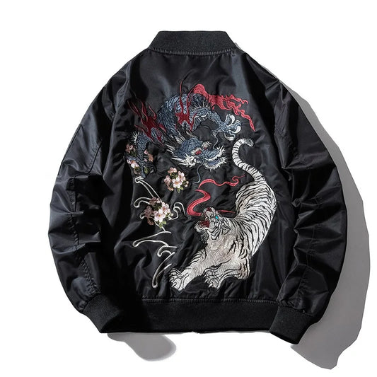 Embroidery Mens Bomber Jacket Dragon Tiger Pilot Jacket Men