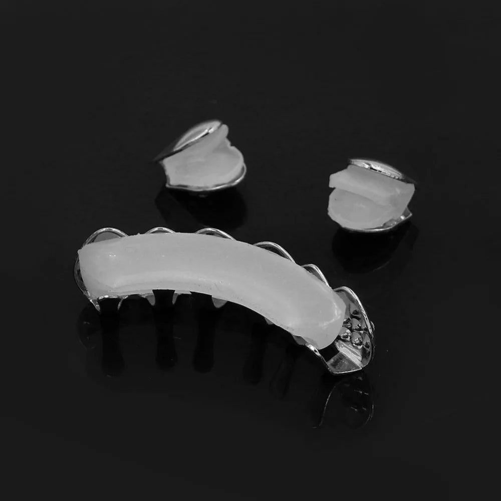 Yellow Gold Color Plated  2 Single Top Teeth Grillz Cap Tooth Grills Two Lines Bottom Hip Hop