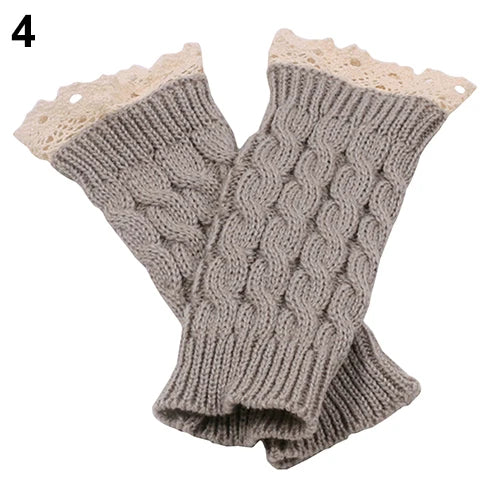 Lace Patchwork Embroidered Gloves  Coldproof Fashion Warm Soild Fingerless Glove