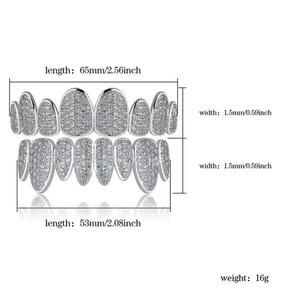 Silver Color Iced Out Gold Grillz Crystal Jewelry Top Bottom Grills 8Teeth Body Jewelry Hip Hop Bling AAA Cubic Zircon Men