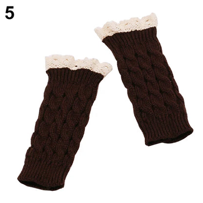 Lace Patchwork Embroidered Gloves  Coldproof Fashion Warm Soild Fingerless Glove
