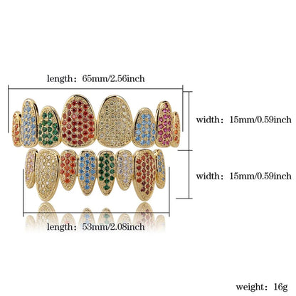 Silver Color Iced Out Gold Grillz Crystal Jewelry Top Bottom Grills 8Teeth Body Jewelry Hip Hop Bling AAA Cubic Zircon Men