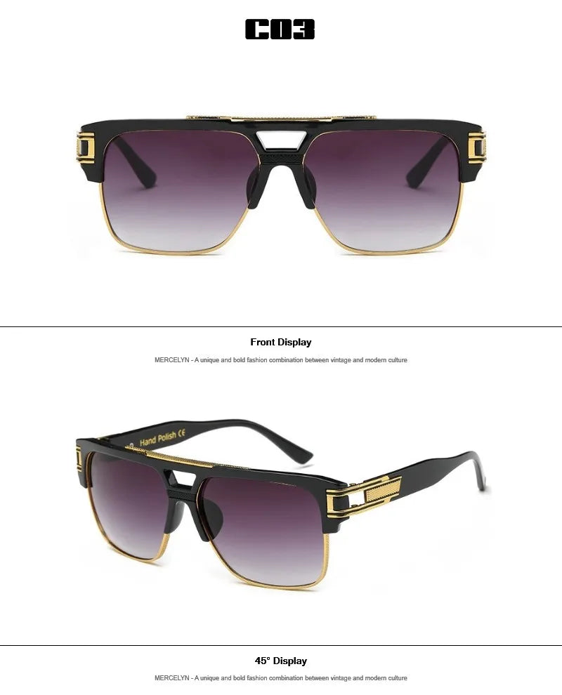 Men Sunglasses Glamour Mirrored Retro Vintage Square Designer Shades Unisex