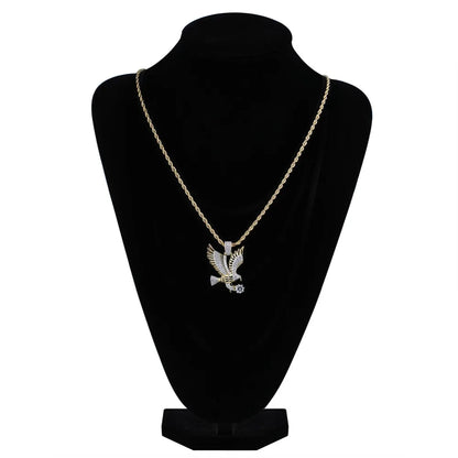 Hip Hop Gold Color Plated Copper Iced Out CZ Eagle Pendant Necklace Charm Franco Chain / 24inch / United States Franco Chain / 20inch / United States 