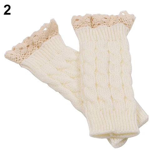 Lace Patchwork Embroidered Gloves  Coldproof Fashion Warm Soild Fingerless Glove
