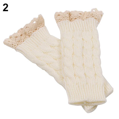 Lace Patchwork Embroidered Gloves  Coldproof Fashion Warm Soild Fingerless Glove